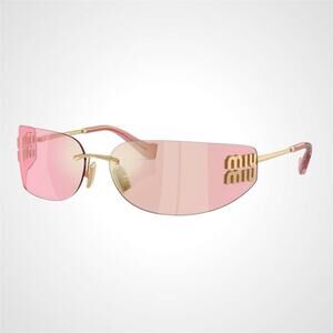 New MIU MIU Sunglasses Gold Pink Iridescent Lens Wrap Rimless AUTHENTIC Runway